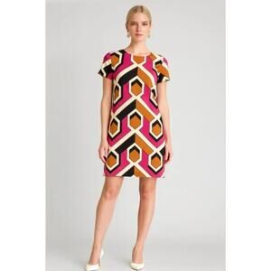 Corey Lynn Calter Anthropologie Shift Dress XL Pink Tan Geometric Print
